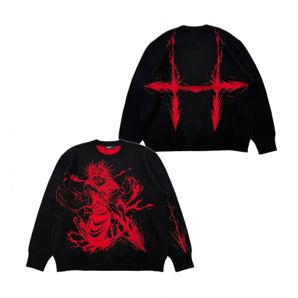 Heavyweight Anime Character Y2K Style Oversized Knitted Sweater Couple Loose Autumn Winter Overhead Knitted Pullover