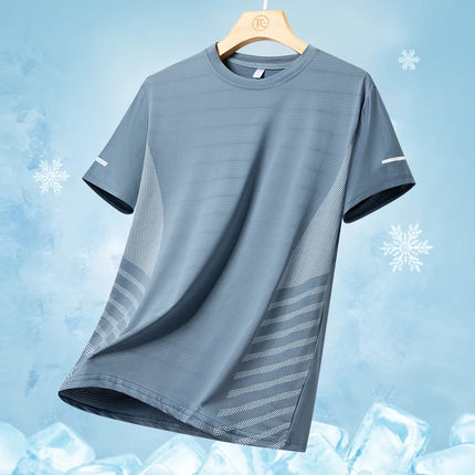 Summer Men's Silk Ice Round Collar T-shirt, Simple Running Fitness Suit, Breathable Thin T-shirt, Quick Dry T-shirt, Summer Tees