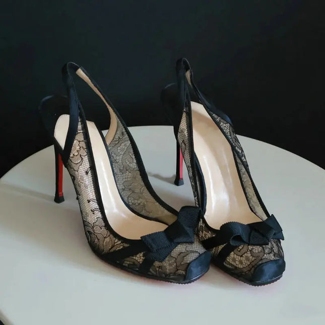 Spring And Summer New Pointed Shallow Lace Mesh Breathable Shoes Thin High-Heeled Banquet Dress Women'S Shoe