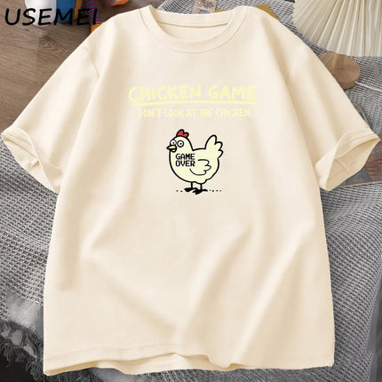 Chicken Game Don't Look At The Chicken Funny T Shirts Cotton Short Sleeve O Neck Graphic Tees Mens Designer Clothes Streetwear