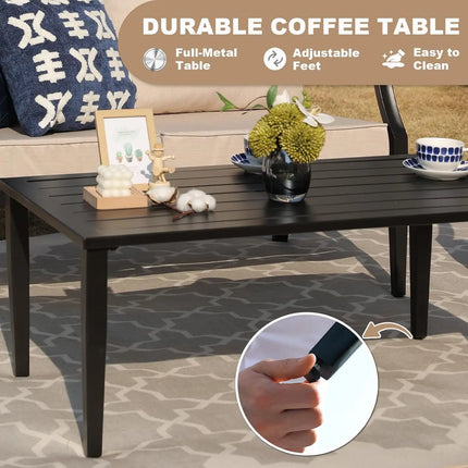 4-Piece Patio Furniture Set, Wider Outdoor Metal Seating Sofa with High Back & Loveseat, Coffee Table, All Weather, Customized