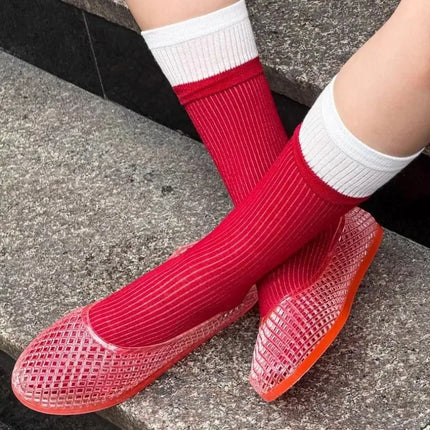 Women's Jelly Shoes Transparent  Sandals Lazy Flat Shoes Breathable Flat Shoes