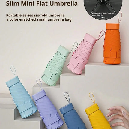 Compact Folding Umbrella, Mini Pocket Waterproof Portable Travel Umbrella, Sunshade Umbrella, Ladies UV Protection Umbrella, 2-In-1 Mini Six-Fold Ultralight Portable Umbrella, Mini Travel Umbrella, Windproof Rainy And Sunny D