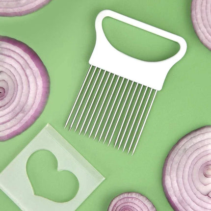 Effortlessly Slice Onions With This 1pc Colorful Onion Slicer Kitchen Stainless Steel Potato Chip Onion Holder - product imag