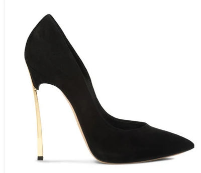 Rose Matte Leather High Heels Stilettos Metallic Heels Women Sexy Pointy Toe 10CM Blade Heels Pumps Slip On Party Ball Shoes