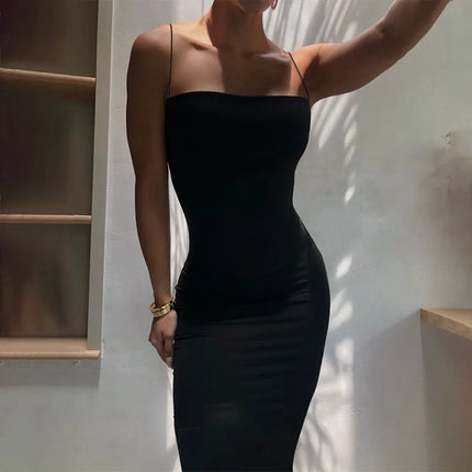 Summer New Strap Dresses Solid Sexy Women Streetwear Sheath Sleeveless Bodycon Dress Casual  Elegant Party Ankle-Length Dresses