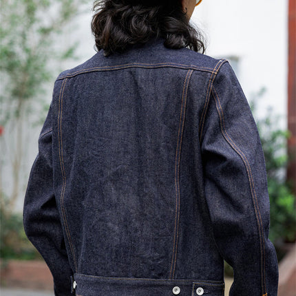 Red Tornado 21oz Type 3 Trucker Jacket in Indigo Rugged Style Men's Raw Selvage Denim Outerwear One-washed