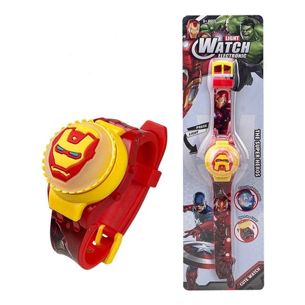 New Spiderman Kids Watches For Boys Cartoon Hello Kitty Stitch Children Rotate Watch with Flash Light Sanrio Girls Toys Clock