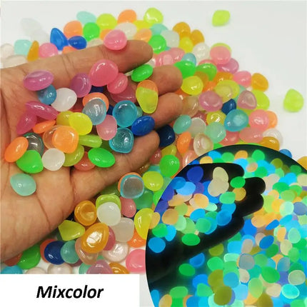 100Pcs Glow in The Dark Garden Pebbles for Sidewalk Garden Terrace Lawn Garden Patio Fish Tank Aquarium Decoration Glow Stone