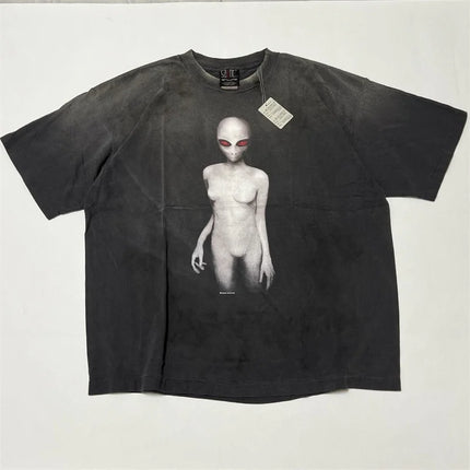 SAINT Mxxxxxx T-Shirts Men Women 1:1 Best Quality Anime Character Print Black Washed Oversized Short Sleeve