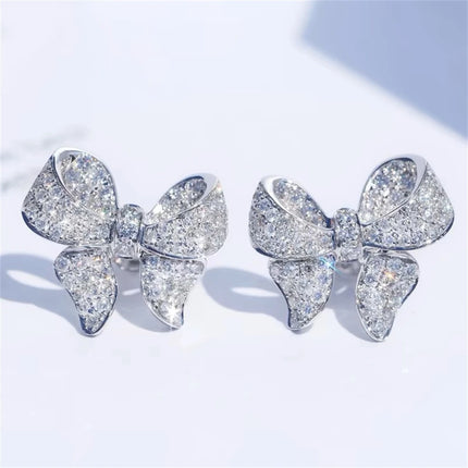Classic Sweet Cute Bowknot Crystal Zircon Stud Earrings For Women Romantic Trend Delicate Wedding Party Jewelry Accessories