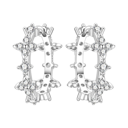 Orstarry Original 925 Sterling Silver Blue Iris Flower Earrings Women Hoop Earring Anniversary Jewelry Trendy Gifts