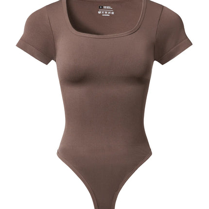 Women Plus Size Square Neck Short Sleeve Bodysuit Tummy Control Body Shaper Seamless Slimming Fashion Shapewear Jumpsuit