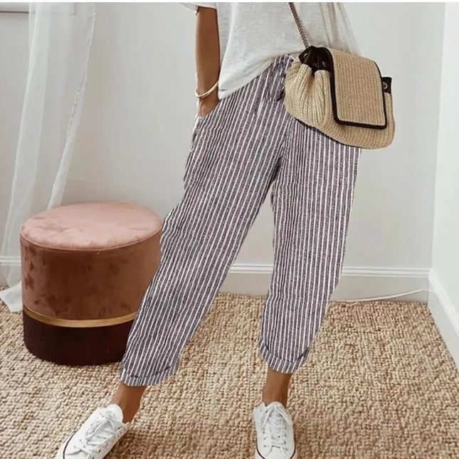 European and American Cross border Women's Summer New Fashionable Loose Stripe Printed Elastic Waist - product image 2