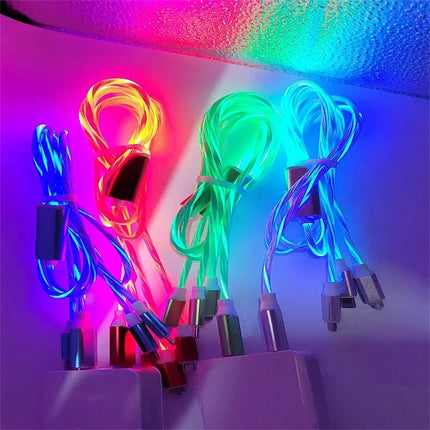 Glowing LED Light USB 3 IN 1 cable Phone Fast Charging Charger Luminous USB-C Cable For Xiaomi iPhone Phone - product image f