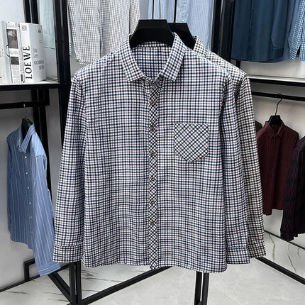 Men's Lapel Collar Plaid Shirt Long Sleeve Button Front Breathable Comfortable Fabric Casual Business Daily Wear Single Pocket