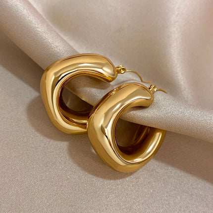 Chunky Chubby Stainless Steel Earrings for Women Simple Fashion Punk Gold Plated U-Shaped Hoop Earrings Waterproof Jewelry