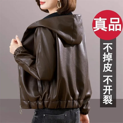 Velvet PU Leather Coat Woman 2025 New Fur Jacket Autumn Winter Hooded Loose Outerwear Slim Short Leather Jackets Ladies Outcoat