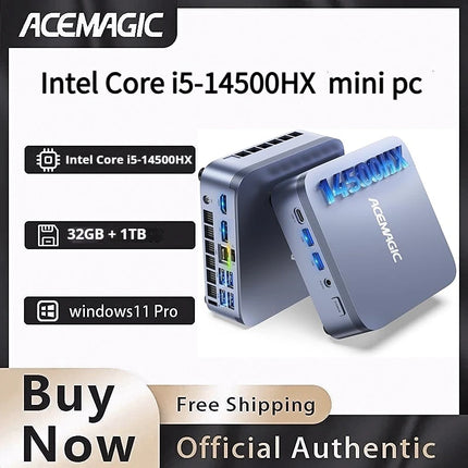 ACEMAGIC Mini PC Intel Core I5-14500HX 14C/20T up to 4.9GHz Windows 11 Pro 32GB DDR4 1TB NVMe SSD Triple 4K Display WiFi 6 BT5.2