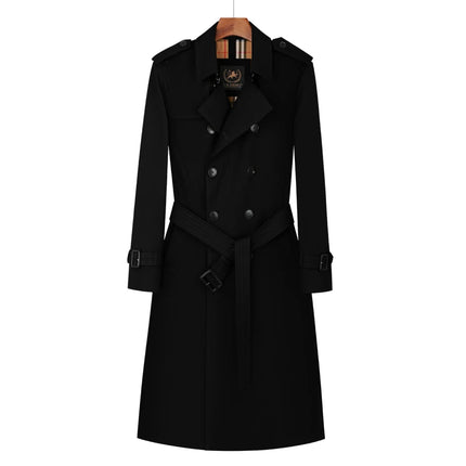 Men's trench coat long knee length with double breasted British plaid cotton lining down inner lining windbreaker mens