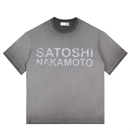 High Street Retro Hip-Hop Satoshi Nakamoto T Shirt Men Women Classic Letter Print Wash loose Casual plus size Short-Sleeve Tees