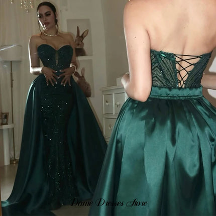 Mermaid Green Evening Dress Elegant Sweetheart Sleeveless Customized Homecoming Dresses Luxury Lace Up Back Celebrity Gowns