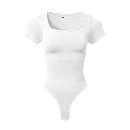 Women Plus Size Square Neck Short Sleeve Bodysuit Tummy Control Body Shaper Seamless Slimming Fashion Shapewear Jumpsuit