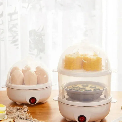 Electric Portable Double Layer Egg Steamer Cooker Poach Boil Steam Eggs Veggies Breakfast Maker Machine