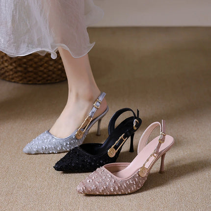 Summer New French Beautiful High Heels Women's Stiletto Pointed Toe Versatile Fashion Baotou High Heel Sandals