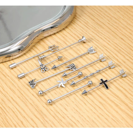 16G Skeleton Hand Industrial Barbell Surgical Steel Short Cartilage Earring Body Piercing Jewelry for Women Men Rod Length 38mm