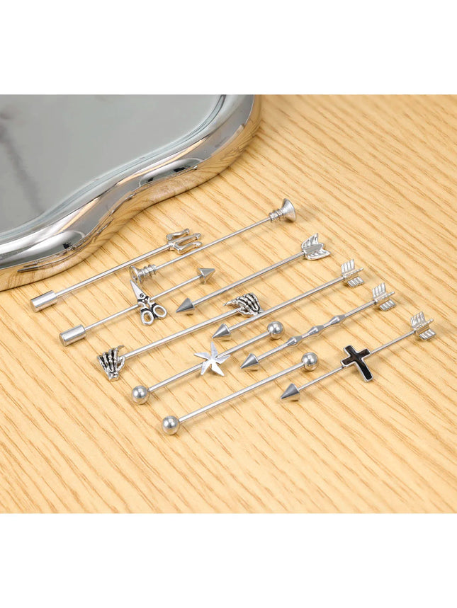 16G Skeleton Hand Industrial Barbell Surgical Steel Short Cartilage Earring Body Piercing Jewelry for - product image 2