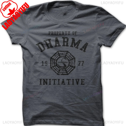 DHARMA Initiative 1977 TV Show LOST Printed Cotton T-shirt Short-sleeve Round Neck Regular Fit Clothes Comfortable Tops