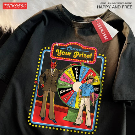 Choose Your Prize Funny Comics Short Sleeve Cotton O-Neck T Shirts Oversize Loose Tops Fashion Street Breathable T Shirtscouple