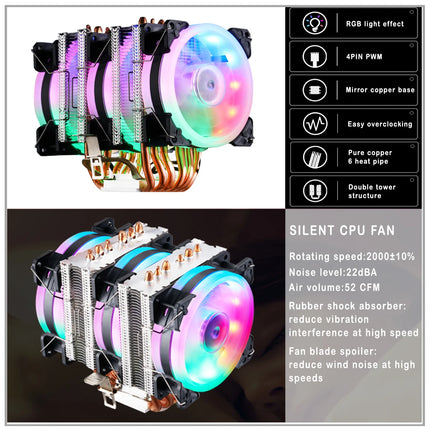 x99 Processor Cooler 6 Heat Pipes Cpu Cooler For Intel Lga 2011-V3 1700 1151 AM4 AM3 4PIN PWM IWONGOU Hurricane Air Cooler Cpu