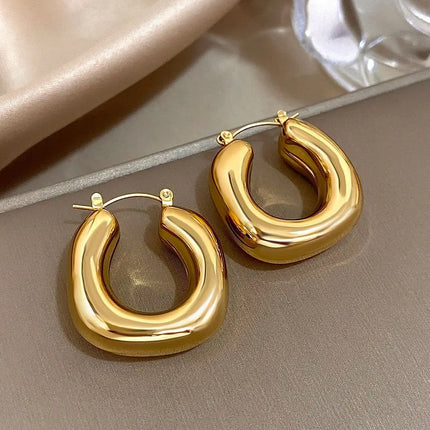 Chunky Chubby Stainless Steel Earrings for Women Simple Fashion Punk Gold Plated U-Shaped Hoop Earrings Waterproof Jewelry