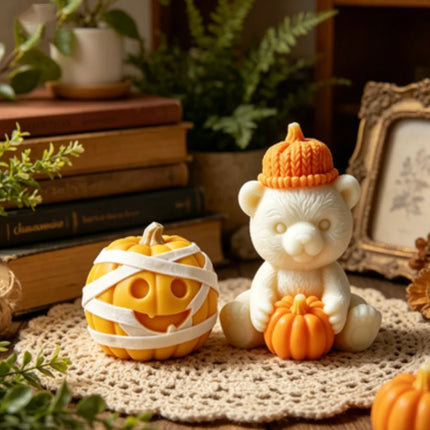 3D cute Halloween Silicone Candle Mold-Pumpkin Bear Mummy Piggy Ghost Mold Soap Plaster Resin Handmade Home Decoration
