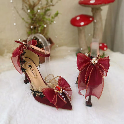 Elegant Pointed Toe Women's High Heels Luxury Bow Wedding Shoes Bride Pumps Mary Jane Shoes Kawaii Girl High Heels Women's Shoes