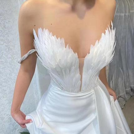 2025 New Long Skirt Feather Floor Draping Open Dress Fashion Versatile Dress