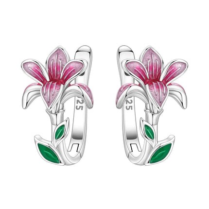 Orstarry Original 925 Sterling Silver Blue Iris Flower Earrings Women Hoop Earring Anniversary Jewelry Trendy Gifts