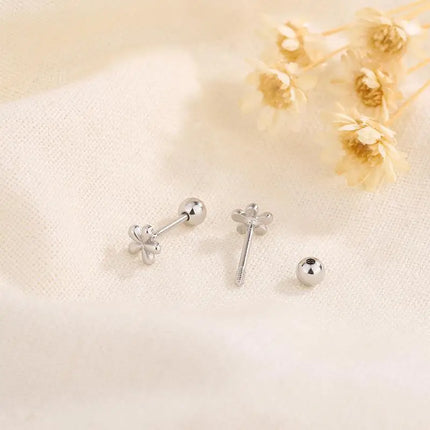 EVSIPOL Tiny Stainless Steel Screw Back Flower Stud Earrings for Women Girls Simple Cute Cartilage Targus Helix Piercing Jewelry