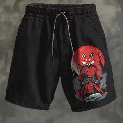 Men's Board Shorts Men Short Cartoon Samurai Cat Drink Animal 3d Hawaiian Beach Short Swim Trunk Swimsuit Sports Pant Boy Brief
