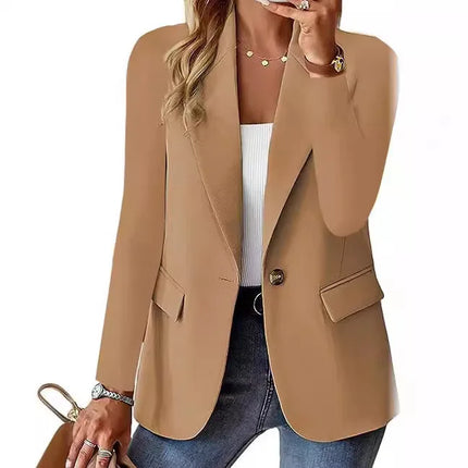 2026 New Women's Fashion Solid Button Suit Coat Lapel Long Sleeve Hatless Casual Coat/Jacket Oversized Work Office Busines
