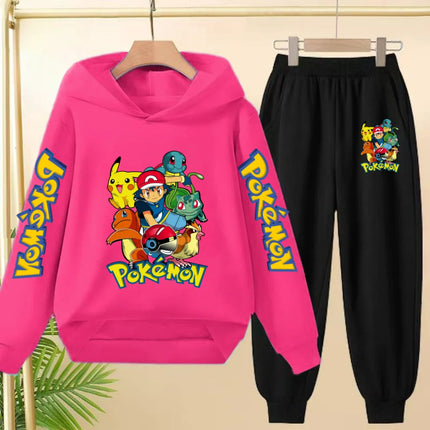 Children Kawaii Pokemons Long sleeves Hoodie Boy Girl 3-12Yrs Clothing Pikachu Sweatshirt Top+Pants Two-piece Casual Jogging Set