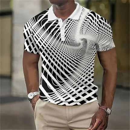 3D Printed Optical Illusion Polo Shirt Men Rainbow Stripes Graphic Short Sleeves Summer T Shirts Top Casual Breathable Lapel Tee