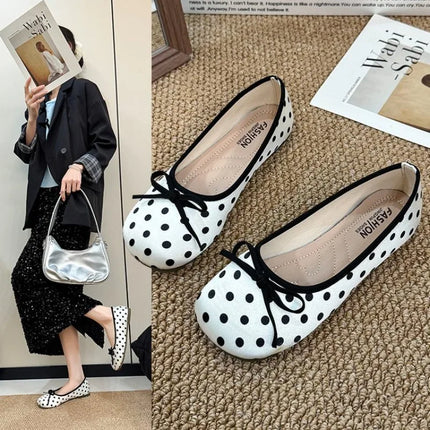 Spring Butterfly-knot Women Dot Ballet Flats Comfort Shallow Square Toe Slip on Shoes Ladies Eelgant Dress Mary Jane Shoes