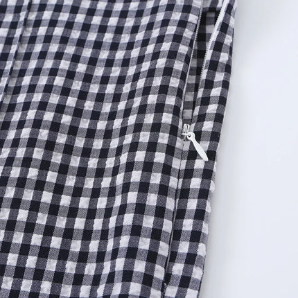 KONDALA Chic Fashion 2026 Casual Women Plaid Suit Summer Buttons Short Blazer+ Zipper Straight Long Pants Female Elegant Suits