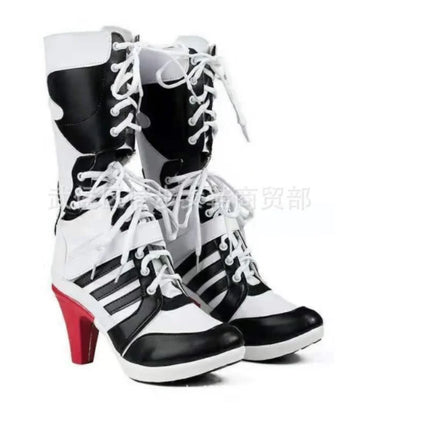 Personalized Designer Women Boot Autumn Novelty Hollow Out Single Boot Lace Up Black White Knee Boots Large45 Medium Single Boot