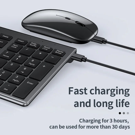 Gray Bluetooth 5.0 & 2.4G Wireless Keyboard Mouse Combo Rechargeable Full Size Wireless Keyboard For Notebook - product image