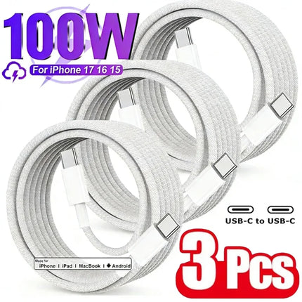 3PCS Fast Charger Cable Compatible with iPhone 17/16/15 Samsung Xiaomi Huawei USB-C to USB-C Charging Data Cable - product im