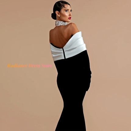 Contrast Color Crystal Mermaid Evening Dress Off The Shoulder Prom Dresses Customized Luxury Court Train Celebrity Gowns